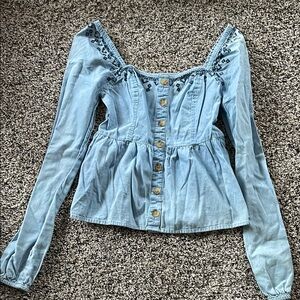 Women's Blue Embroidered Top